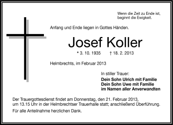Traueranzeige von Josef Koller von Frankenpost