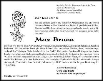 Traueranzeige von Max Braun von Südthüringer Presse