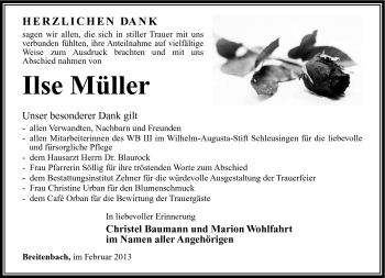 Traueranzeige von Ilse Müller von Südthüringer Presse