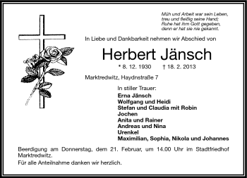 Traueranzeige von Herbert Jänsch von Frankenpost