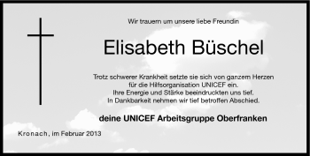 Traueranzeige von Elisabeth Büschel von Neue Presse Coburg