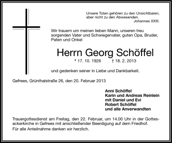 Traueranzeige von Georg Schöffel von Frankenpost