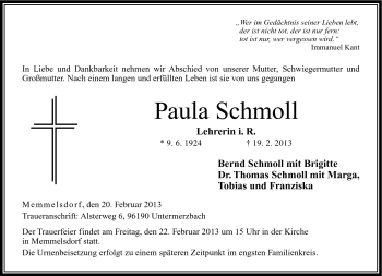 Traueranzeige von Paula Schmoll von Neue Presse Coburg