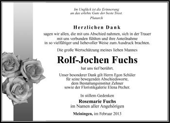 Traueranzeige von Rolf-Jochen Fuchs von Südthüringer Presse