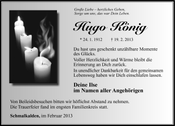 Traueranzeige von Hugo König von Südthüringer Presse