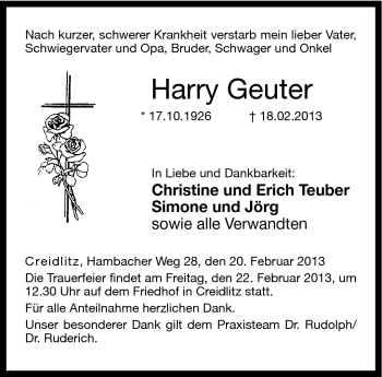 Traueranzeige von Harry Geuter von Neue Presse Coburg