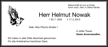 Traueranzeige von Helmut Nowak von Frankenpost