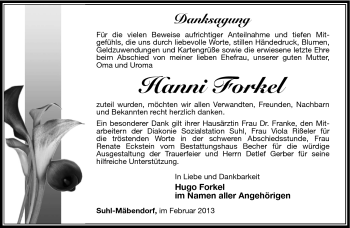 Traueranzeige von Hanni Forkel von Südthüringer Presse