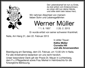 Traueranzeige von Werner Müller von Frankenpost