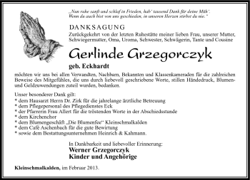 Traueranzeige von Gerlinde Grzegorczyk von Südthüringer Presse