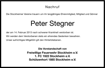 Traueranzeige von Peter Stegner von Neue Presse Coburg