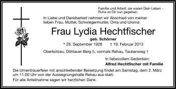 Traueranzeige von Lydia Hechtfischer von Frankenpost