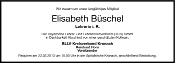 Traueranzeige von Elisabeth Büschel von Neue Presse Coburg