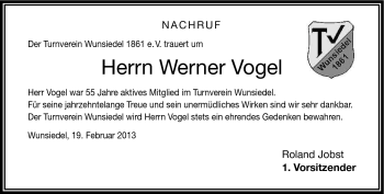 Traueranzeige von Werner Vogel von Frankenpost