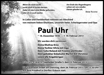 Traueranzeige von Paul Uhr von Neue Presse Coburg