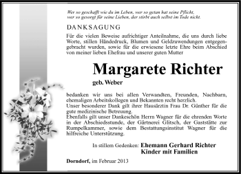 Traueranzeige von Margarete Richter von Südthüringer Presse