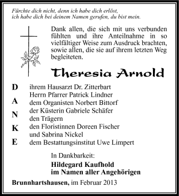 Traueranzeige von Theresia Arnold von Südthüringer Presse