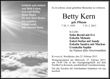 Traueranzeige von Betty Kern von Neue Presse Coburg