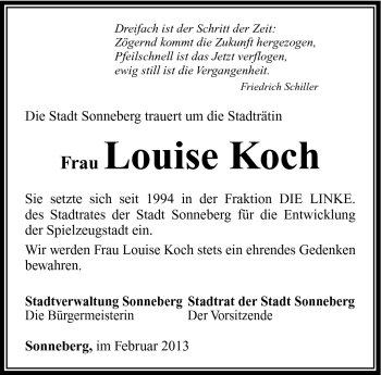 Traueranzeige von Louise Koch von Südthüringer Presse