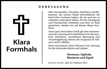 Traueranzeige von Klara Formhals von Neue Presse Coburg