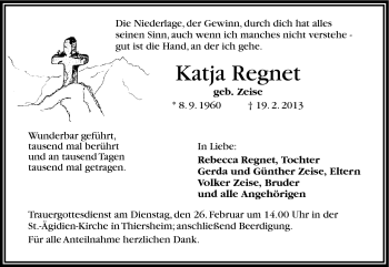 Traueranzeige von Katja Regnet von Frankenpost