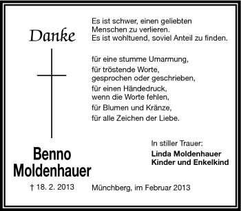 Traueranzeige von Benno Moldenhauer von Frankenpost