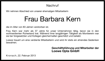 Traueranzeige von Barbara Kern von Neue Presse Coburg