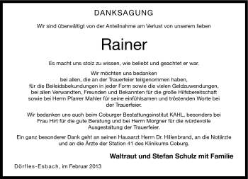 Traueranzeige von Rainer Schulz von Neue Presse Coburg