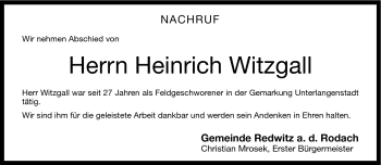 Traueranzeige von Heinrich Witzgall von Neue Presse Coburg