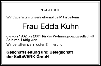 Traueranzeige von Edda Kuhn von Frankenpost