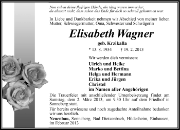 Traueranzeige von Elisabeth Wagner von Südthüringer Presse