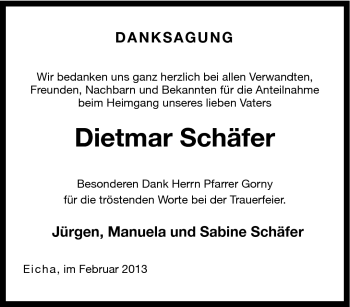 Traueranzeige von Dietmar Schäfer von Neue Presse Coburg