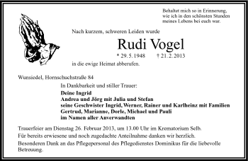 Traueranzeige von Rudi Vogel von Frankenpost