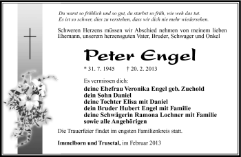 Traueranzeige von Peter Engel von Südthüringer Presse