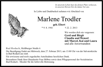 Traueranzeige von Marlene Trodler von Neue Presse Coburg