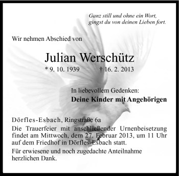 Traueranzeige von Julian Werschütz von Neue Presse Coburg