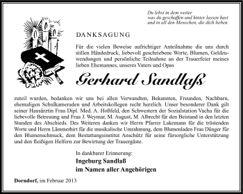 Traueranzeige von Gerhard Sandlaß von Südthüringer Presse