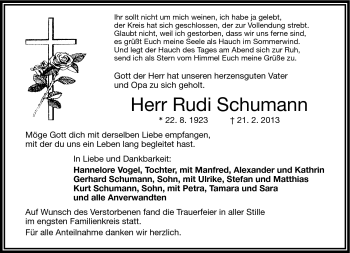 Traueranzeige von Rudi Schumann von Frankenpost