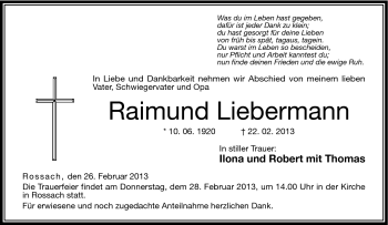 Traueranzeige von Raimund Liebermann von Neue Presse Coburg