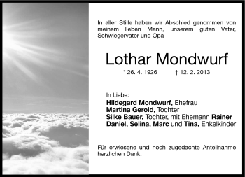 Traueranzeige von Lothar Mondwurf von Neue Presse Coburg