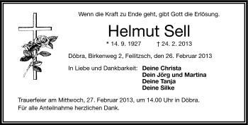 Traueranzeige von Helmut Sell von Frankenpost