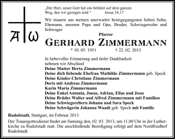 Traueranzeige von Gerhard Zimmermann von Südthüringer Presse