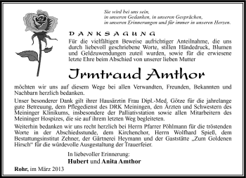 Traueranzeige von Irmtraud Amthor von Südthüringer Presse