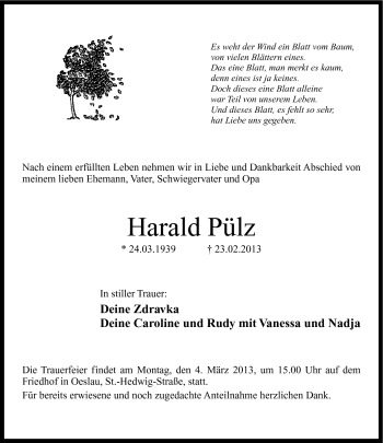 Traueranzeige von Harald Pülz von Neue Presse Coburg