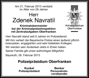 Traueranzeige von Zdenek Navratil von Frankenpost
