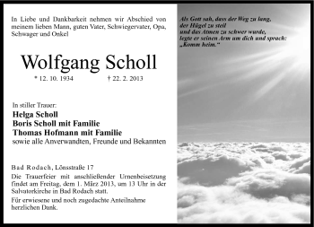 Traueranzeige von Wolfgang Scholl von Neue Presse Coburg