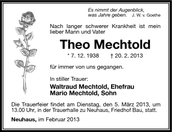 Traueranzeige von Theo Mechtold von Südthüringer Presse