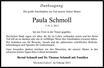 Traueranzeige von Paula Schmoll von Neue Presse Coburg