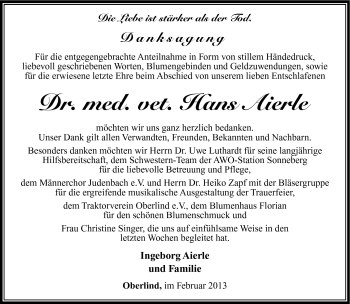 Traueranzeige von hans Aierle von Südthüringer Presse