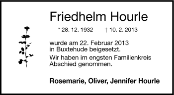 Traueranzeige von Friedhelm Hourle von Südthüringer Presse
